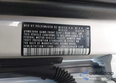 2019 Volkswagen Beetle 2.0T Se z USA, uszkodzony, nr VIN 3VWJD7AT1KM711990